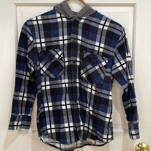 UNIONBAY | Men's Button Down Flannel Shirt with Hoodie; Size Small